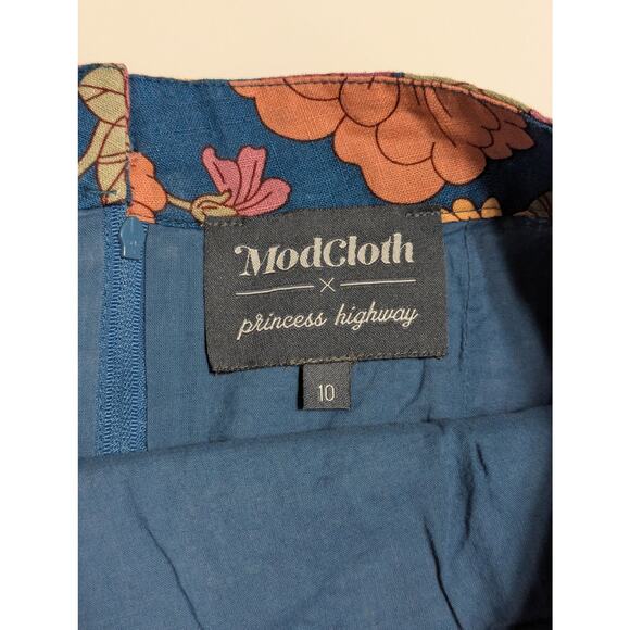 Princess Highway Modcloth Gina Floral Linen Skirt A-Line Womens 10 Blue Pink - Picture 4 of 5